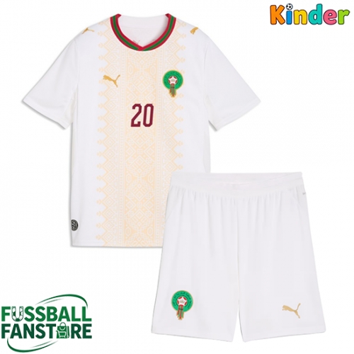 Marokko Ayoub El Kaabi #20 Replik Auswärtstrikot Kinder WM 2026 Kurzarm (+ Kurze Hosen)